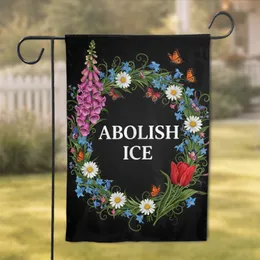 ABOLISH ICE Floral Wreath Foxglove Daisy Tulip Patriotic Butterfly - Home Decor Gift Garden Flag