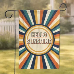 Full Canvas Radiating Sunburst Stripes Blocky Text Hello Sunshine - Everyday Living Decor Gift Garden Flag