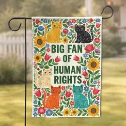 Big Fan Human Rights Cats Floral Botanical - Advocacy Home Decor Gift Garden Flag