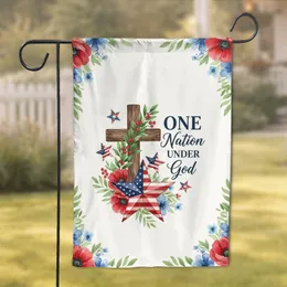 Rustic Cross Patriotic Star 'ONE Nation UNDER God' - Faithful American Home Decor Garden Flag
