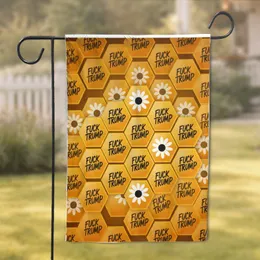 Bold Fuck Trump Text White Daisy Golden Amber Honeycomb - Home Decor Gift Garden Flag