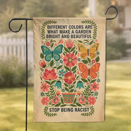 Anti-Racism Message Garden Butterflies Flowers - Home Inclusivity Decor Gift Garden Flag