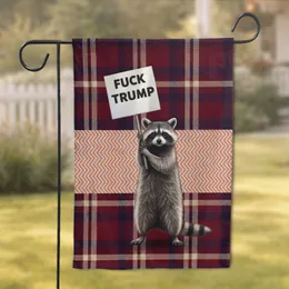 Herringbone Plaid Raccoon Fuck Trump Protest Sign - Activist Statement Home Decor Garden Flag