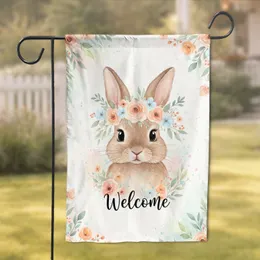 Fluffy Brown Bunny Floral Crown Welcome - Home Decor Gift Garden Flag