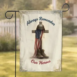 American Flag Memorial Cross - Always Remember Our Heroes Tribute Gift for Veterans Garden Flag
