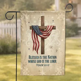 Blessed Is The Nation Cross American Flag - Faith Home Decor Gift Garden Flag
