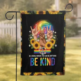 Be Kind Hands Peace Sign Rainbow Sunflowers - Positive Message Home Decor Gift Garden Flag