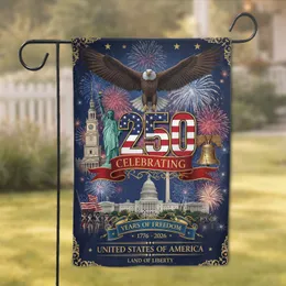 American Flag 250 Numbers Bald Eagle Statue Liberty - USA 250th Anniversary Garden Flag