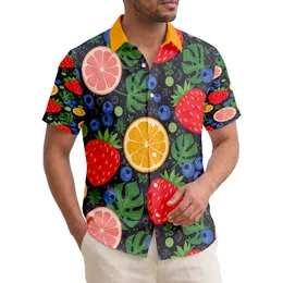 Strawberries Blueberries Orange Grapefruit Leaves Tropical Summer Gathering Hawaiian Shirt
