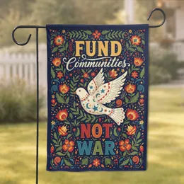 FUND Communities NOT WAR White Dove Olive Branch - Peace Activist Gift Garden Flag