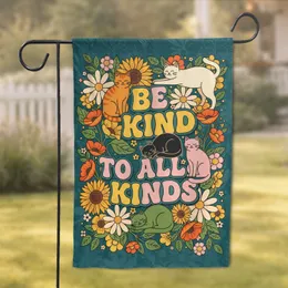 Be Kind to All Kinds Cats with Flowers - Home Decor Gift for Cat Lovers Garden Flag