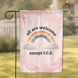 All Are Welcome Except ICE Rainbow Clouds - Home Decor Display Garden Flag