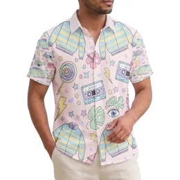 90s Bomber Jacket Cassette Tape Eye Lollipop Lightning Star Hibiscus Monstera - Everyday Style Hawaiian Shirt