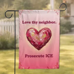 Magenta Crimson Gold Textured Heart Love Thy Neighbor Prosecute ICE - Social Justice Home Decor Garden Flag