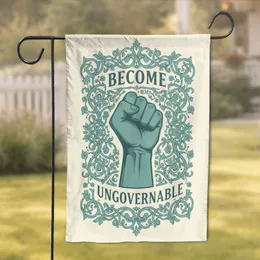 Scrollwork Clenched Fist Ungovernable Text - Activist Home Decor Gift Garden Flag