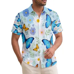 Blue Morpho Butterflies Tropical Daisies Cosmos Asters - Tropical Garden Home Decor Hawaiian Shirt