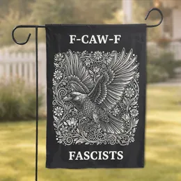 Crow Outstretched Wings F-CAW-F FASCISTS Text Wildflowers Activist Home Decor Garden Flag