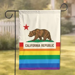 California Grizzly Bear Star Rainbow - California Pride Gift Garden Flag