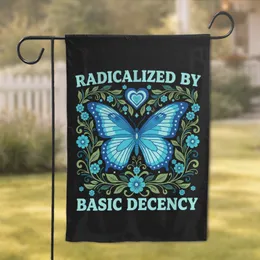 Radicalized By Basic Decency Butterfly Heart - Activist Home Decor Gift Garden Flag
