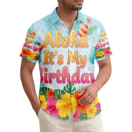 Aloha It's My Birthday! Festive Tropical Hibiscus Flower Cocktail Birthday Party Hawaiian Shirt