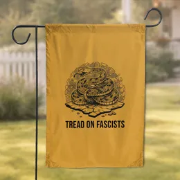 Coiled Rattlesnake Tread On Fascists - Political Statement Home Decor for Activists Garden Flag