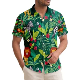 Zebra Leopard Lion Palm Fronds Banana Tropical Jungle - Wildlife Lover Decor Gift Hawaiian Shirt