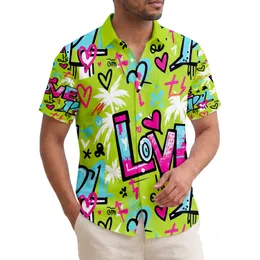 Graffiti LOVE Text Hearts Arrows Splatters Circles - Urban Street Style Expression Gift Hawaiian Shirt