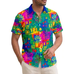 Rectangles Circles U-Shapes Tropical Flower Outlines Dots Brushstrokes Tropical Lifestyle Gift Hawaiian Shirt
