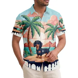 Black Tan Dachshund Dog Tropical Island Scene - Dog Lover Home Decor Gift Hawaiian Shirt
