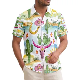 Cacti Bull Skull Cowboy Hat Desert Sun Landscape - Western Home Decor Gift Hawaiian Shirt
