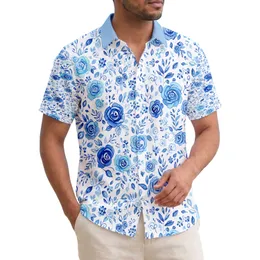Blue Roses Tropical Flowers Leaves - Island Garden Home Decor Gift Hawaiian Shirt