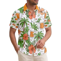 Beer Mugs Foam Palm Trees Hibiscus Flowers Tropical Leaves - Tropical Island Holiday Gift Hawaiian Shirt