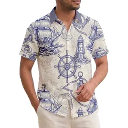 Vintage Sailing Ships Lighthouses Anchors Ship's Wheels - Nautical Lover Gift for Sailors Hawaiian Shirt