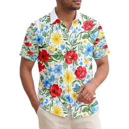 Red Poppy Blue Bellflower White Daisy Aster Vine - Everyday Tropical Gift Hawaiian Shirt