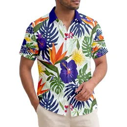 Strelitzia Hibiscus Flowers Tropical Palm Fronds Berry Accents - Vacation Lifestyle Home Decor Gift Hawaiian Shirt