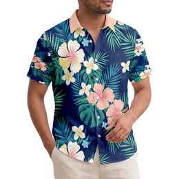 Peach Pink Hibiscus Yellow Palm Fronds White Accent Flowers - Home Decor Gift Hawaiian Shirt