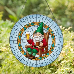 Garden Gnome Frothy Beer Mug, Bearded Old Gnome in Chair - Home Decor Gift for Dad Stained Glass Suncatcher