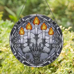 Gothic Candelabra Skeletal Hand Spiderweb - Halloween Decor Gift for Gothic Lover Stained Glass Suncatcher