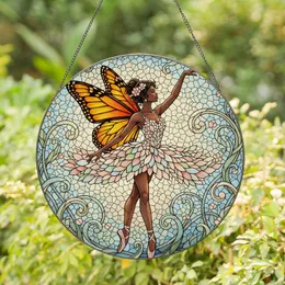 Ballerina Fairy Monarch Butterfly Floral - Home Decor Gift for Fairy Lover Stained Glass Suncatcher