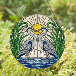 Grey Herons Pair Beaks Touching Sun Rippling Water Reeds - Wildlife Lover Home Decor Gift Stained Glass Suncatcher