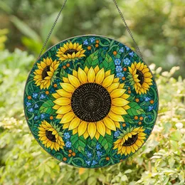 Radiant Sunflower Bellflower Berry Floral - Home Decor Gift for Garden Lover Stained Glass Suncatcher