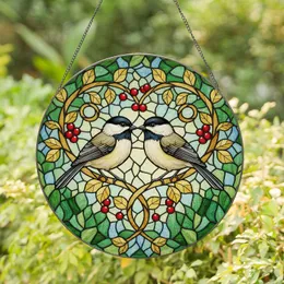 Loving Chickadee Birds Heart Branch - Wildlife Lover Home Decor Gift Stained Glass Suncatcher