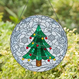 Christmas Tree Reindeer Snowflakes Baubles Garland Winter Sky - Holiday Home Decor Gift Stained Glass Suncatcher