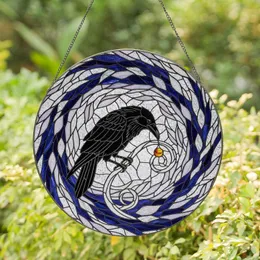Raven on Twisting Branch with Amber Bead - Wildlife Home Decor Gift for Raven Lover Stained Glass Suncatcher