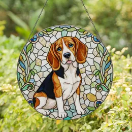 Sitting Beagle Dog Floppy Ears Pink Tongue Tilted Head - Dog Lover Home Decor Window Gift for Pet Owners Stained Glass Suncatcher