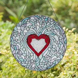 Stained Glass Ruby Red Heart Lead Line Aqua Lavender Swirls Cabochon Mosaic Home Decor Gift Stained Glass Suncatcher