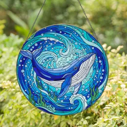 Blue Whale Deep Sea Ocean Currents Underwater Flora - Home Decor Gift for Ocean Lover Stained Glass Suncatcher