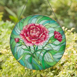 Large Ruffled Carnation Flower with Buds Leaves - Home Decor Gift for Gardeners Stained Glass Suncatcher