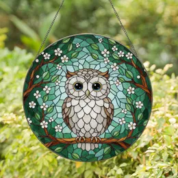 Fluffy Baby Owl Blooming Branches - Home Decor Gift for Owl Lovers Stained Glass Suncatcher