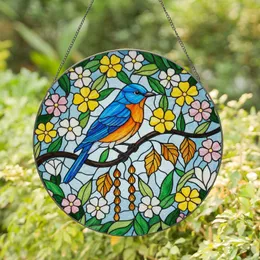 Bluebird Orange Breast Amber Leaves Spring Blossoms Mosaic - Home Decor Gift for Nature Lover Stained Glass Suncatcher